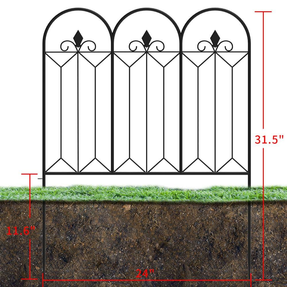 Kingdely 31 .5 in. H x 24 in. Black Steel Garden Fence Panel Rustproof Decorative Garden Fence (5-Pack) WFKF170141