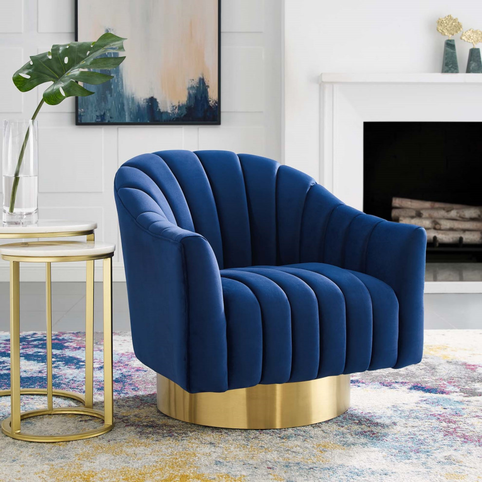 Fan Armchair  Velvet Accent Chair  Gold Glam Luxe Chic Club Chair Arm Chair   Contemporary   Armchairs And Accent Chairs   by mod space furniture  Houzz