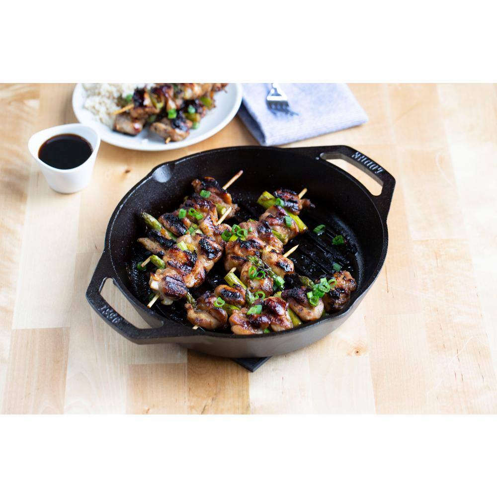 Lodge 12 in. Cast Iron Grill Pan in Black with Dual Handles L10GPL