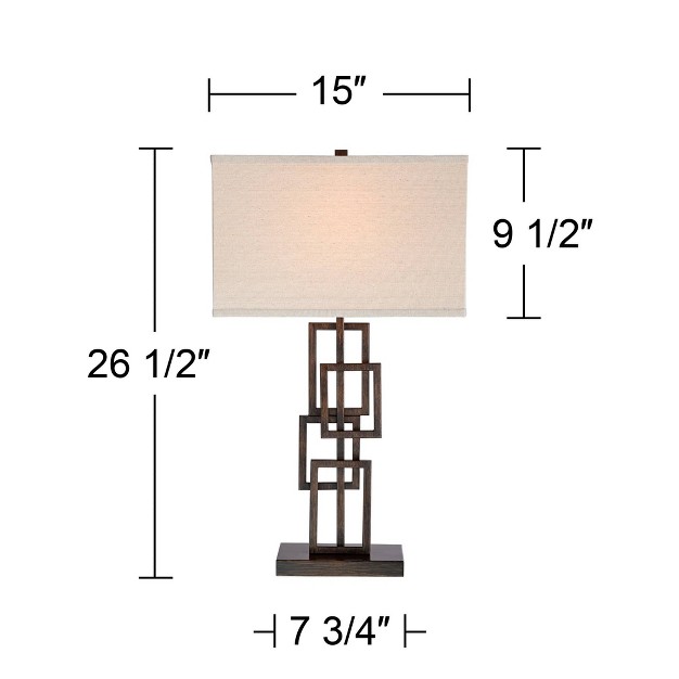 High Set Of 2 Dark Bronze Off white Linen Rectangular Shade For Bedroom Living Room Nightstand Office