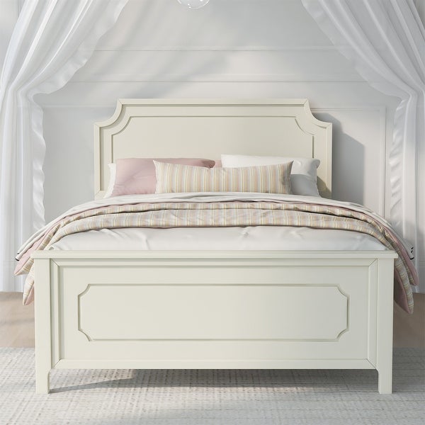 3 Pieces Bedroom Sets Milky White Full Size Platform Bed - - 37310582