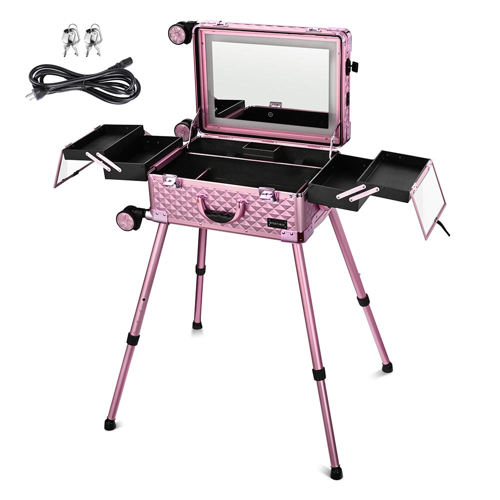 Byootique Rolling Studio Makeup Case with LED Mirror & Stand