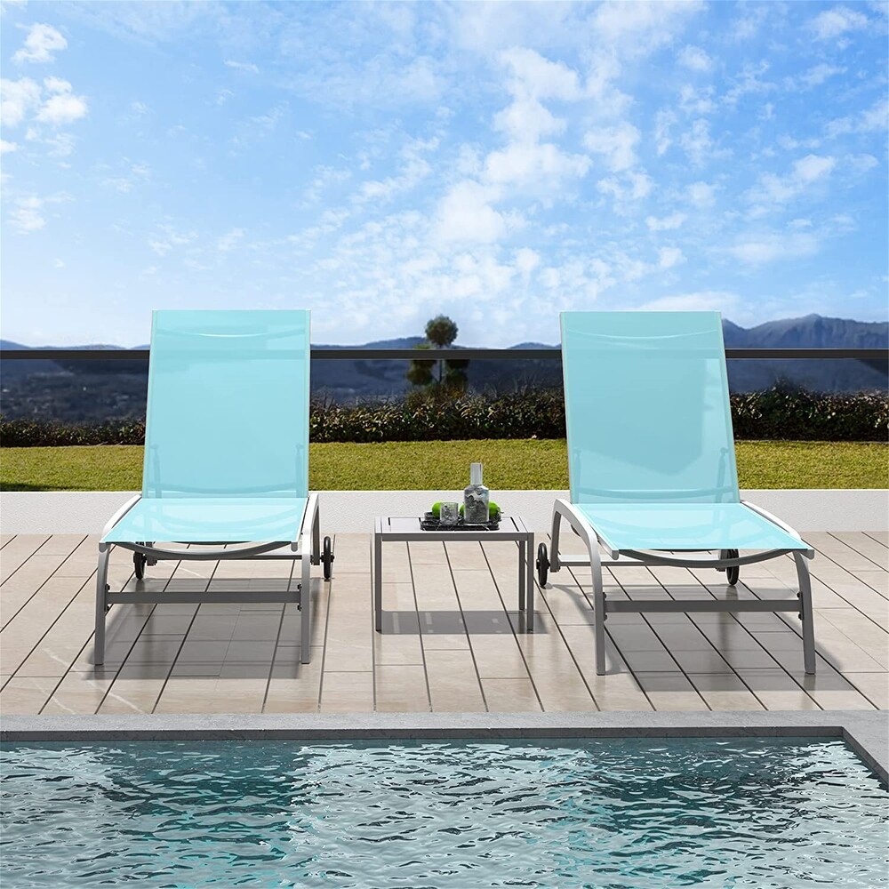 Chaise Lounge Outdoor Set of 3(2 Lounge Chairs+1 Table)