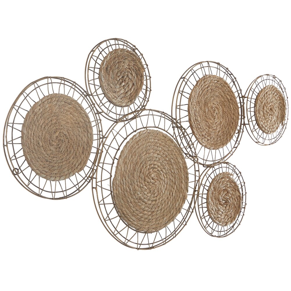 The Novogratz Brown Dried Plant Handmade Woven Plate Wall Decor with Intricate Patterns