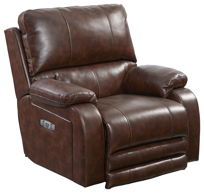 Kealyn Power Lay Flat Recliner with Power Headrest in Brown Faux Leather   Contemporary   Recliner Chairs   by Homesquare  Houzz