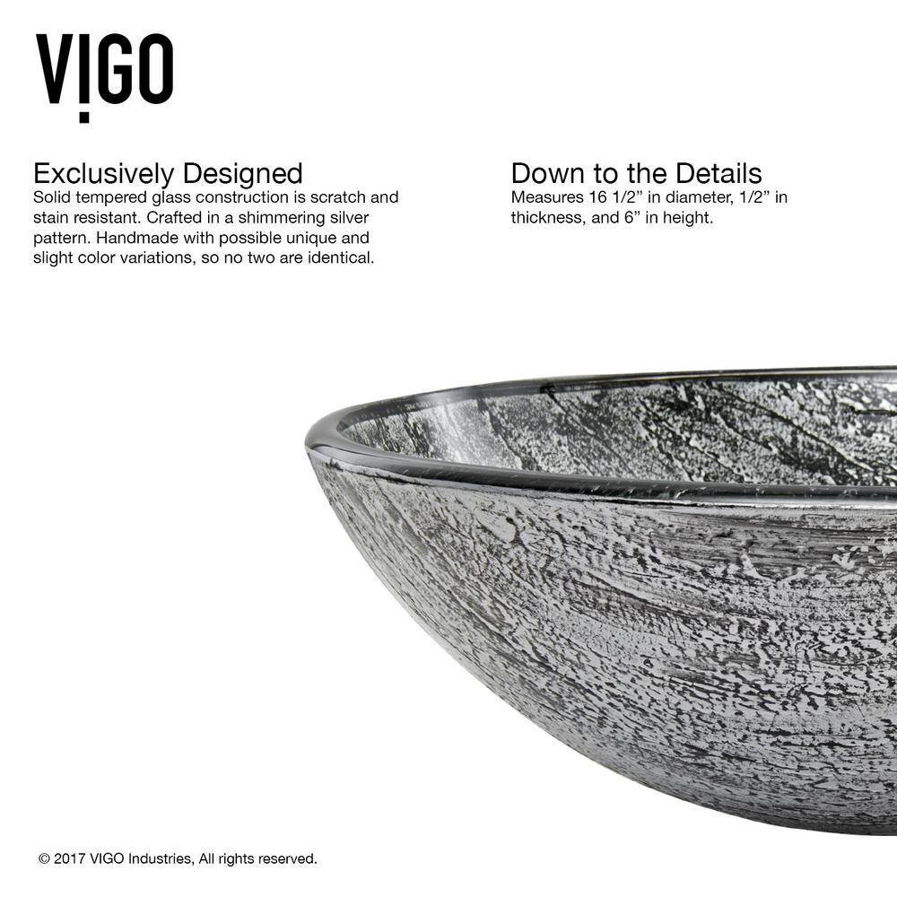 VIGO Glass Round Vessel Bathroom Sink in Titanium Gray with Seville Faucet and Pop-Up Drain in Brushed Nickel VGT827