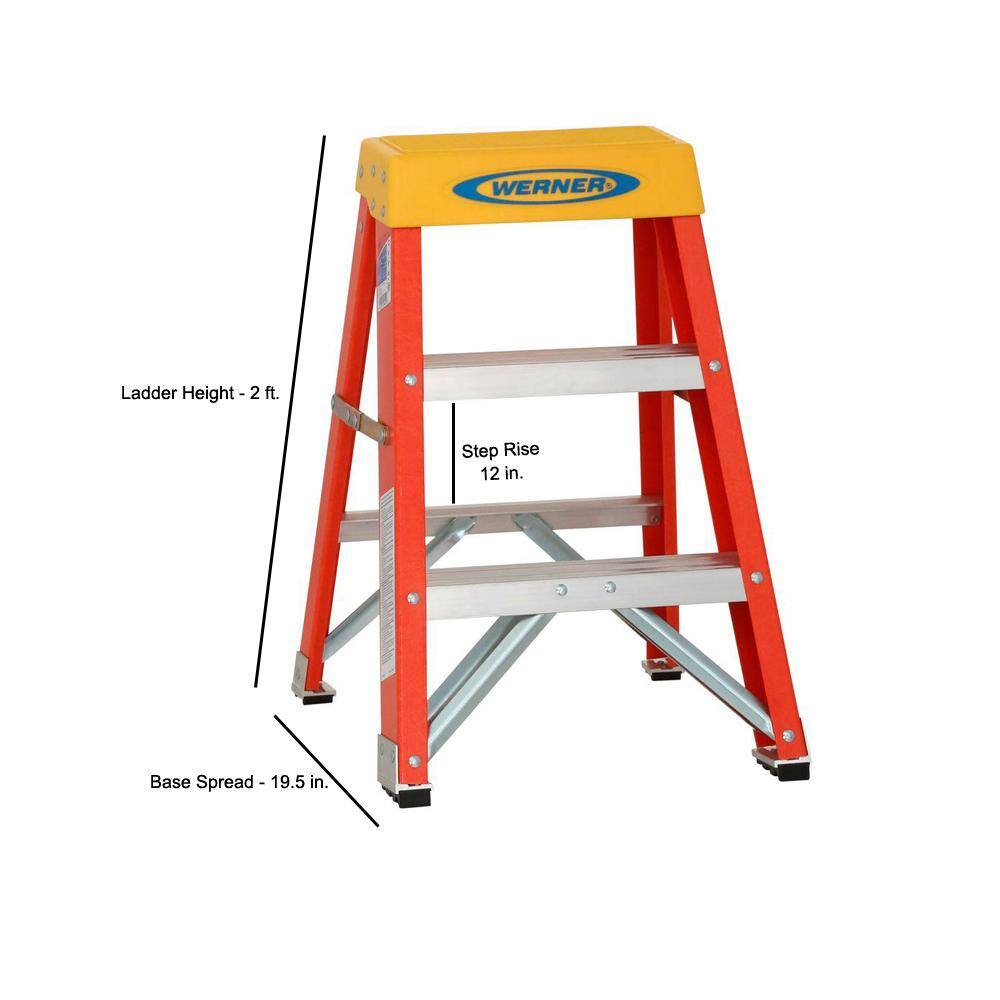 Werner 2 ft. Fiberglass Step Ladder with 300 lb. Load Capacity Type IA Duty Rating 6202