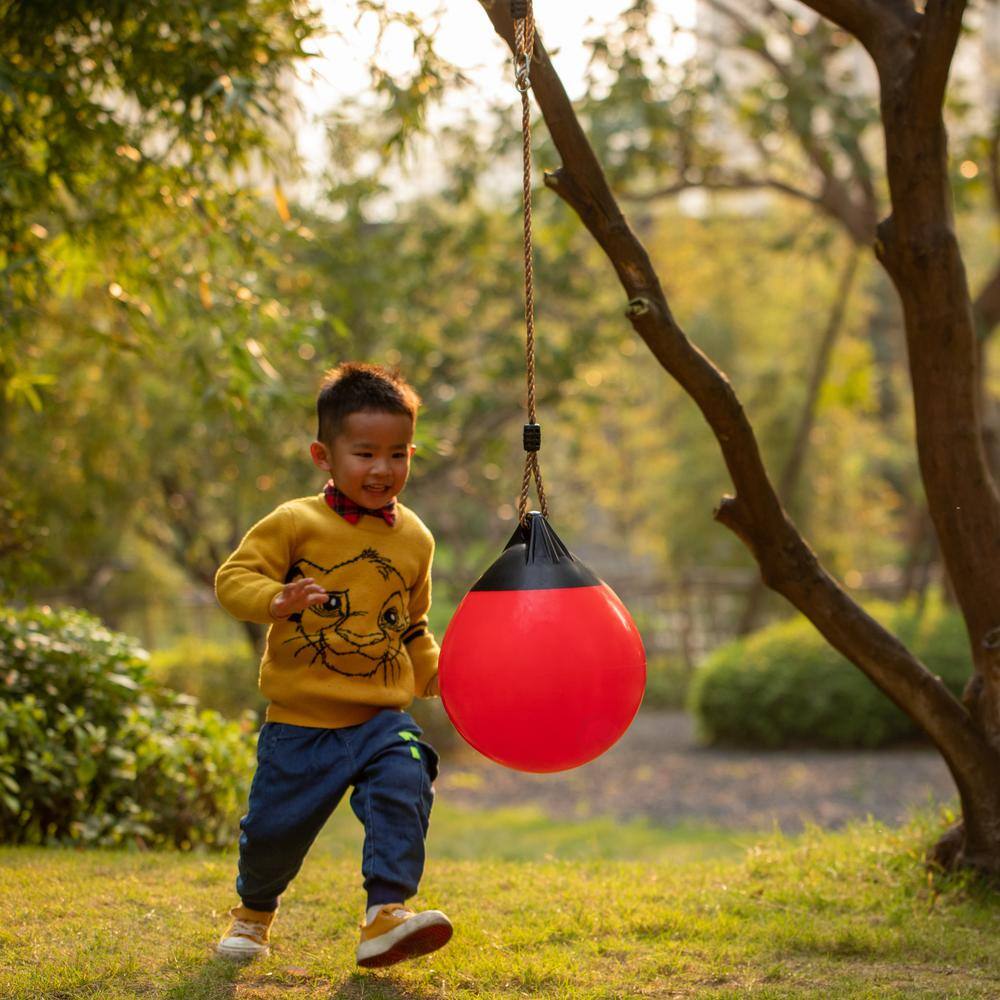 PLAYBERG Red Playground Hanging Adjustable Ball Swing Inflatable Heavy-Duty Rubber Round Specialty Swing Ball Pump Included QI004559.RD