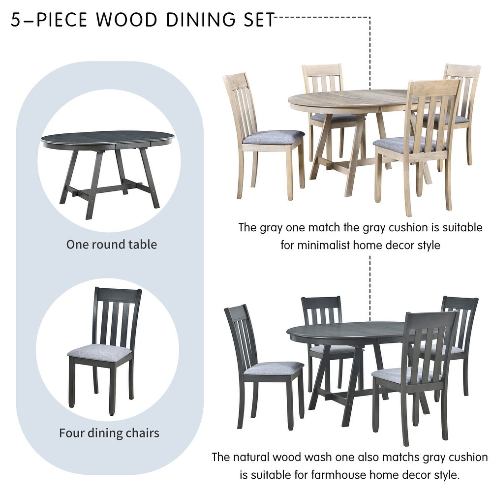 5 Piece Wooden Dining Sets with Extendable Table   Upholstered Chairs