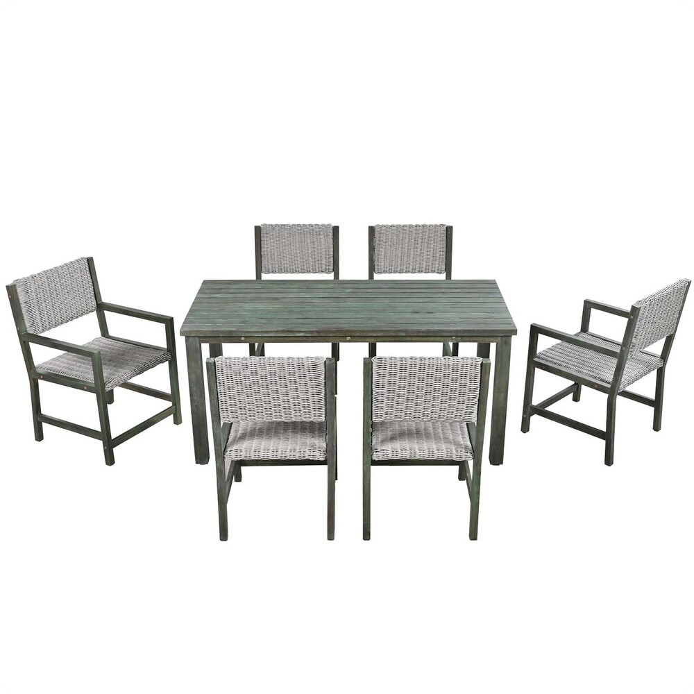 Acacia Wood And Rattan Outdoor Dining Table