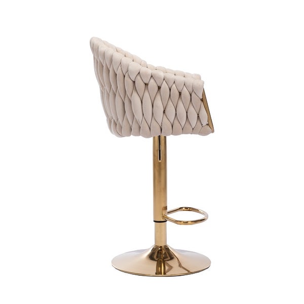 Fabric Adjustable Height Swivel Bar Stools with Golden Footrest