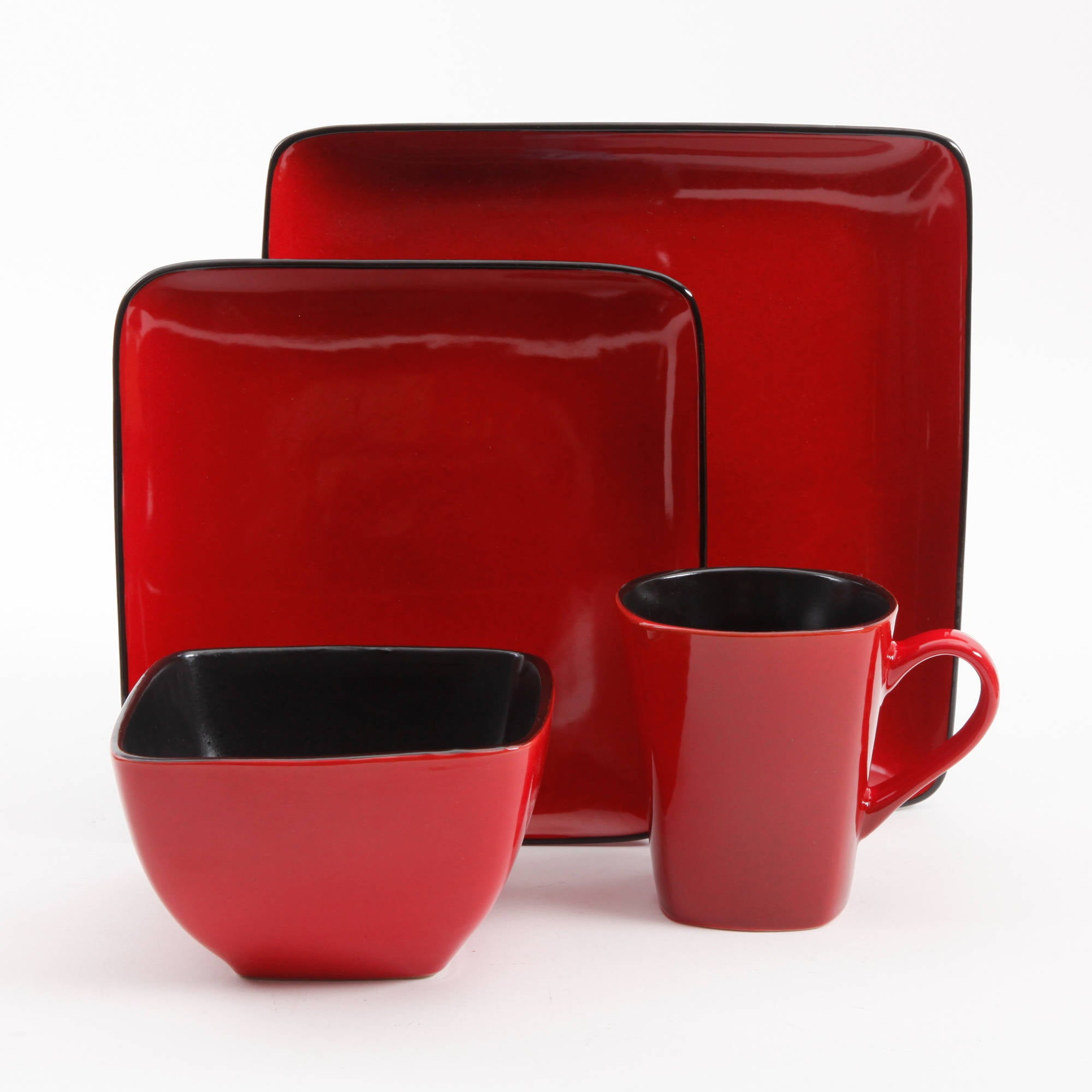 Better Homes and Gardens Rave Square Dinnerware， Red， Set Of 16