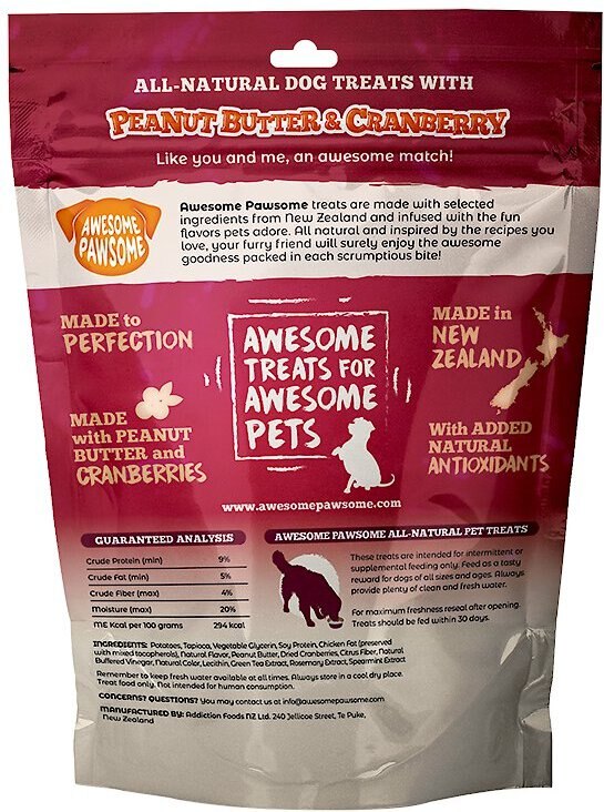 Awesome Pawsome Peanut Butter and Cranberry Dog Treats， 3-oz bag