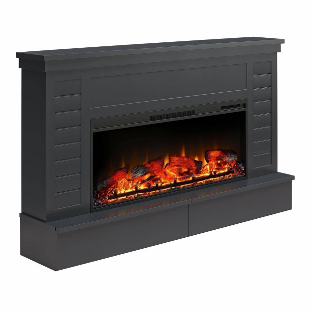 Hathaway Wide Shiplap Mantel With Linear Electric Fireplace And Storage Drawers Black Room amp Joy