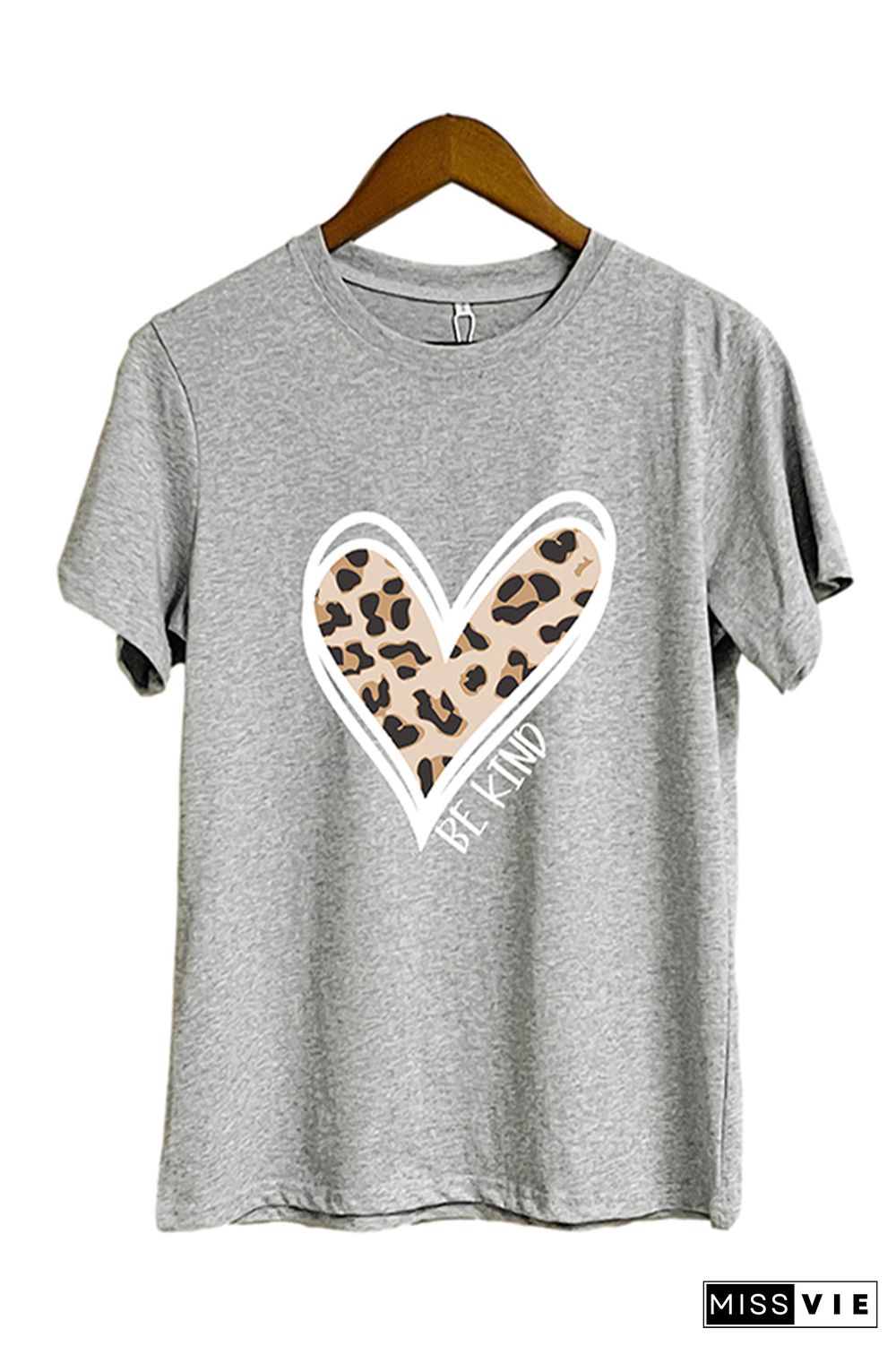 Be Kind Leopard Heart Short Sleeve Graphic Tee Wholesale