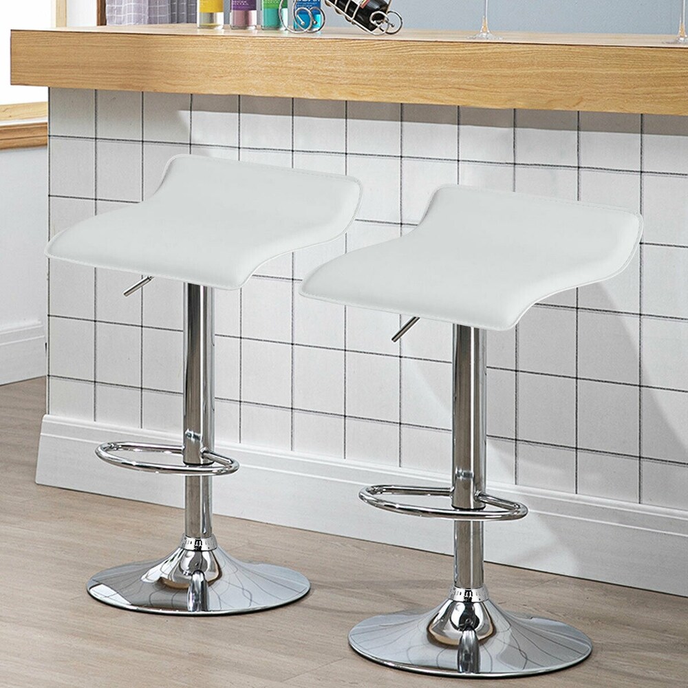 Gymax Set of 4 Swivel Bar Stool PU Leather Adjustable Kitchen Counter   See Details