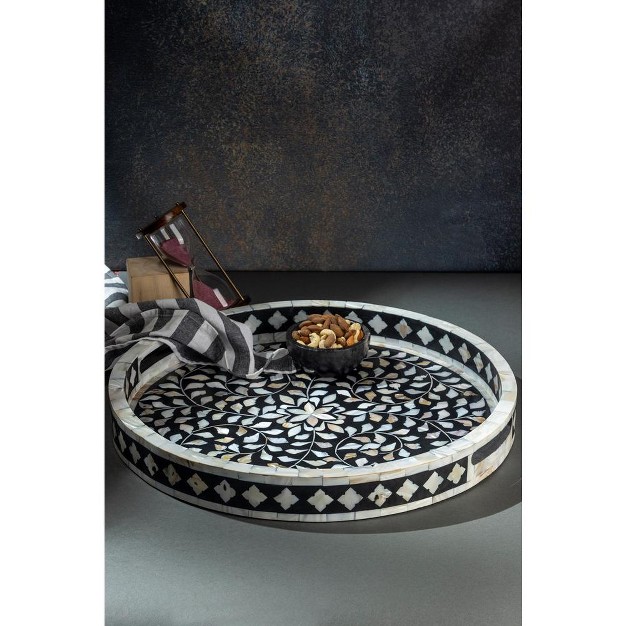 Gauri Kohli Jodhpur Mother Of Pearl Decorative Tray Black