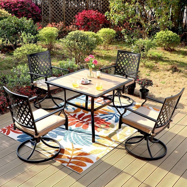 5pc Patio Set With Square Dining Table amp Swivel Chairs Captiva Designs