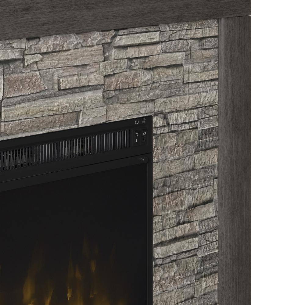 Twin Star Home Rustic 47.38 in. Freestanding Wooden Electric Fireplace with Stacked Stone Look in Weathered Gray 143047