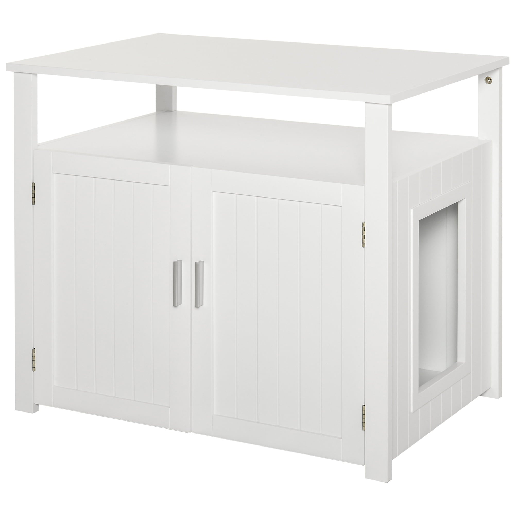 Pawhut Wooden Cat Litter Box Enclosure， White