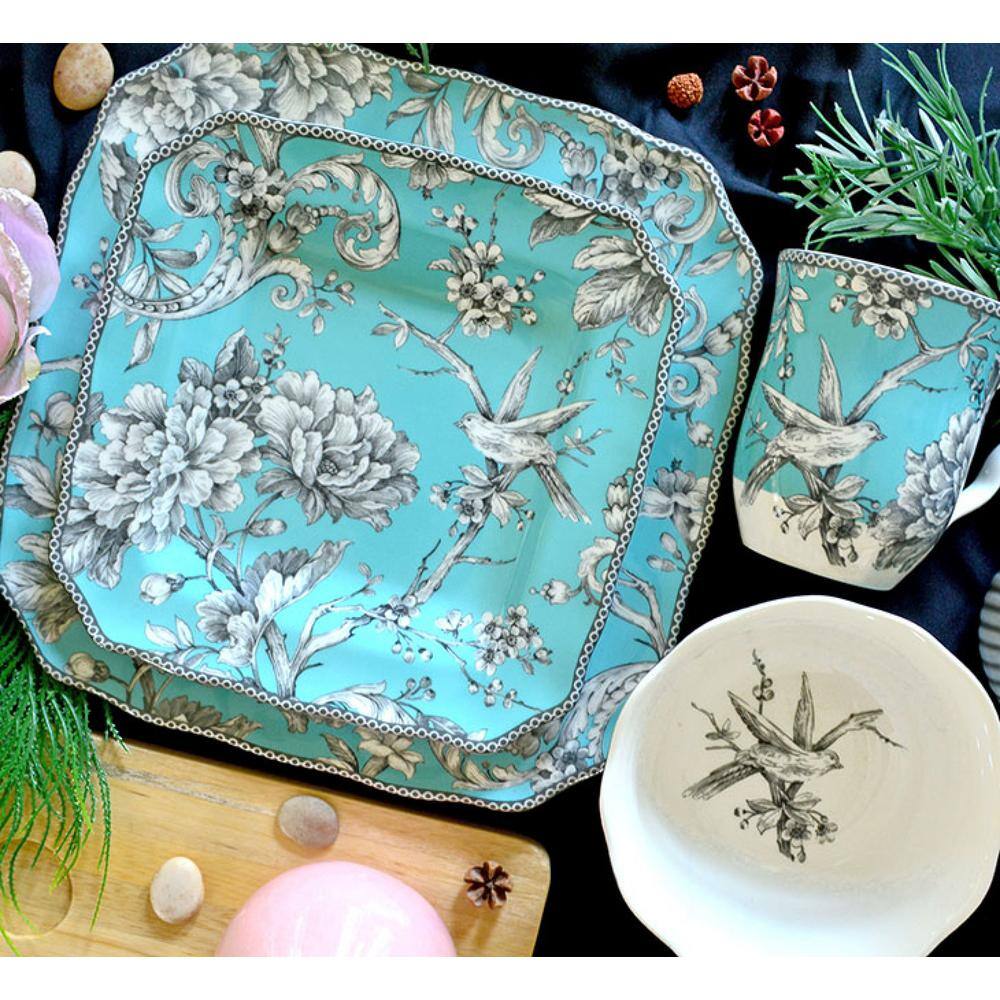 222 Fifth Adelaide 16-Piece Casual Turquoise Porcelain Dinnerware Set (Service for 4) 1000TQ804A1G95