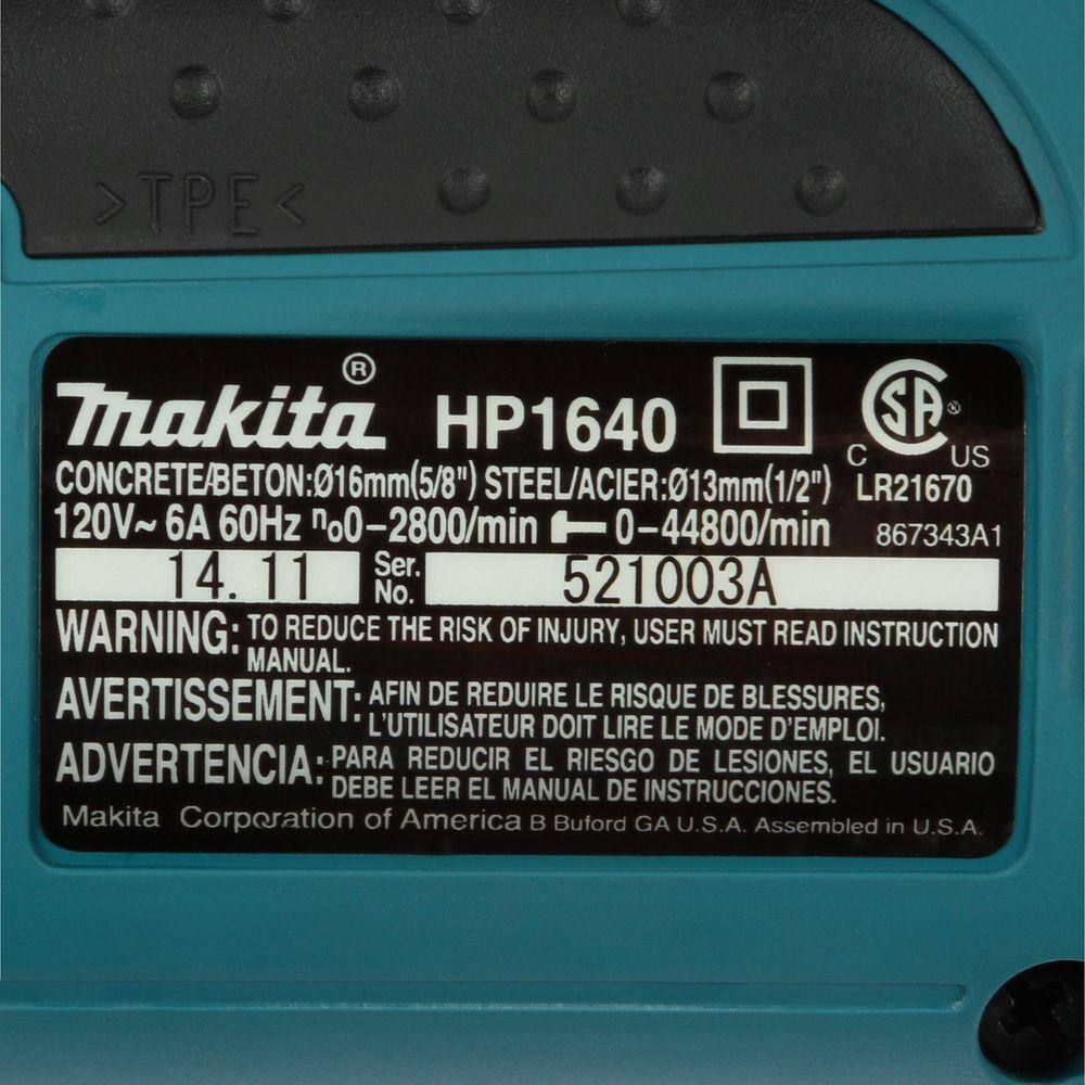 Makita 6 Amp 58 in. Corded Hammer Drill HP1640