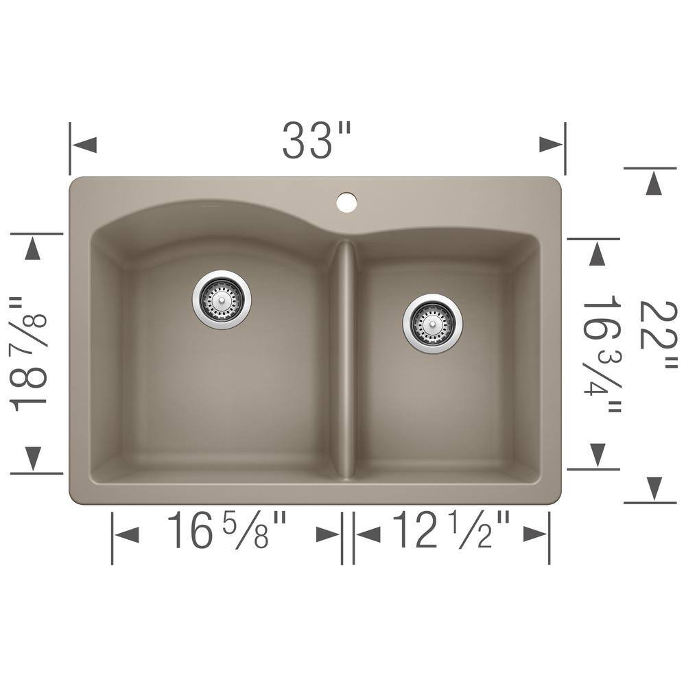 Blanco DIAMOND SILGRANIT 33 in. Drop-In or Undermount Truffle Granite Composite Kitchen Sink 441283