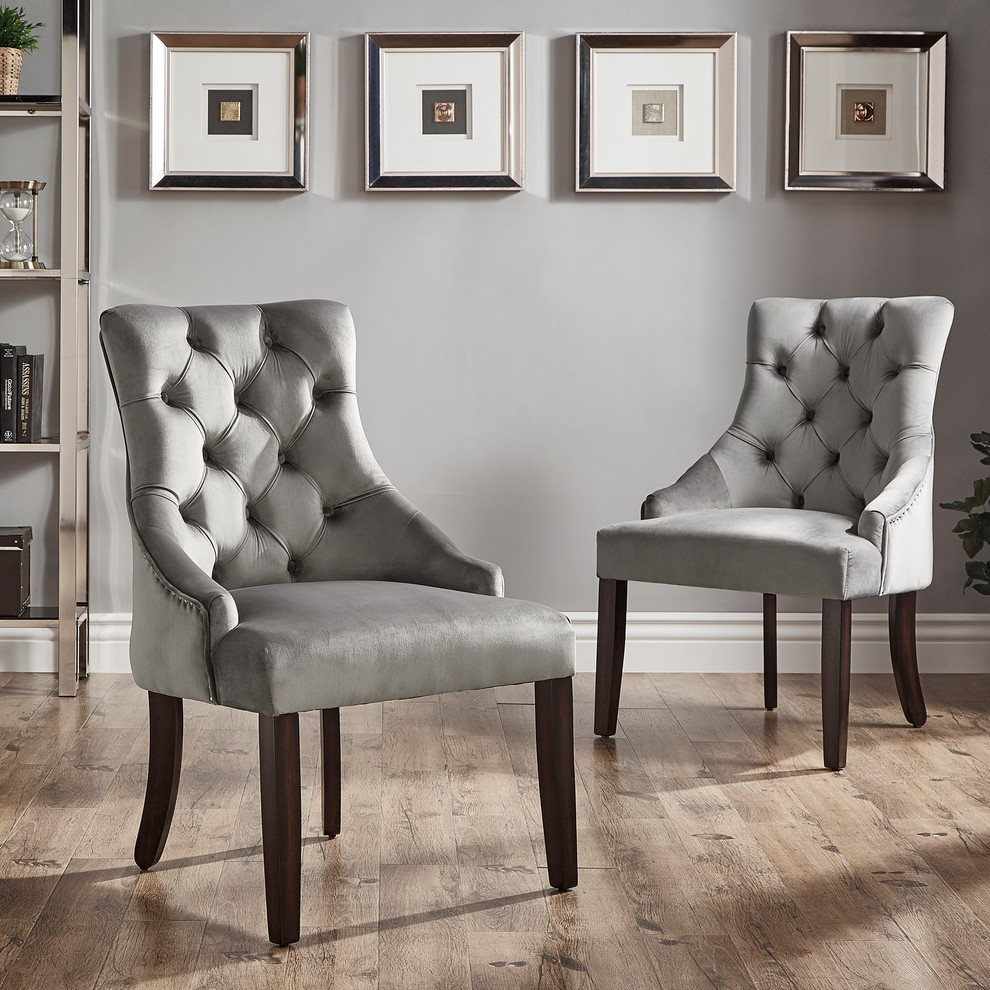 Rosalyn Velvet Button Tufted Sloped Wingback Dining Chair  Set of 2   Transitional   Dining Chairs   by Inspire Q  Houzz