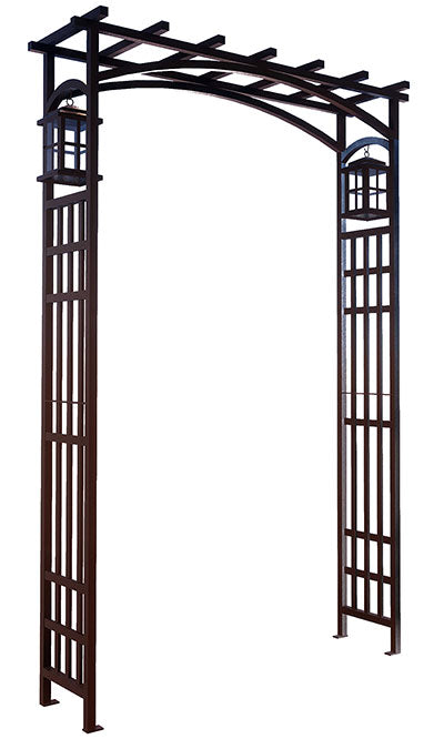 Panacea Mission Garden Arbor with Lanterns, Black, 79.5