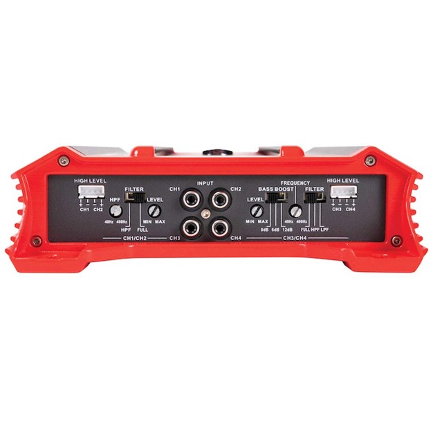 Crunch 1 500 Watt Ground Pounder Car Amplifier With Adjustable 12 Decibel Crossovers And Stereo Or Bridged Mono Operation Gp 1500 4 Black red