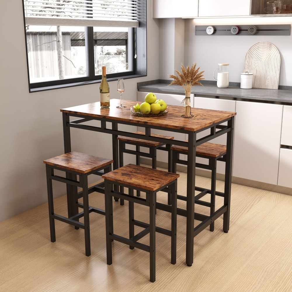 Global Pronex 5 Piece Kitchen Counter Height Table Set  Dining Table with 4 Chairs (Rustic Brown)