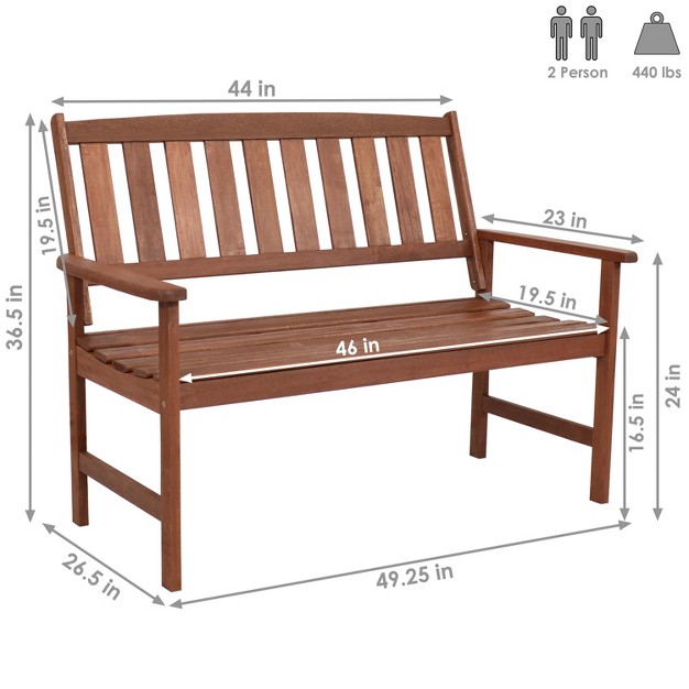 Sunnydaze Outdoor Meranti Wood With Teak Oil Finish Modern Rustic Wooden 2 person Bench Seat Brown