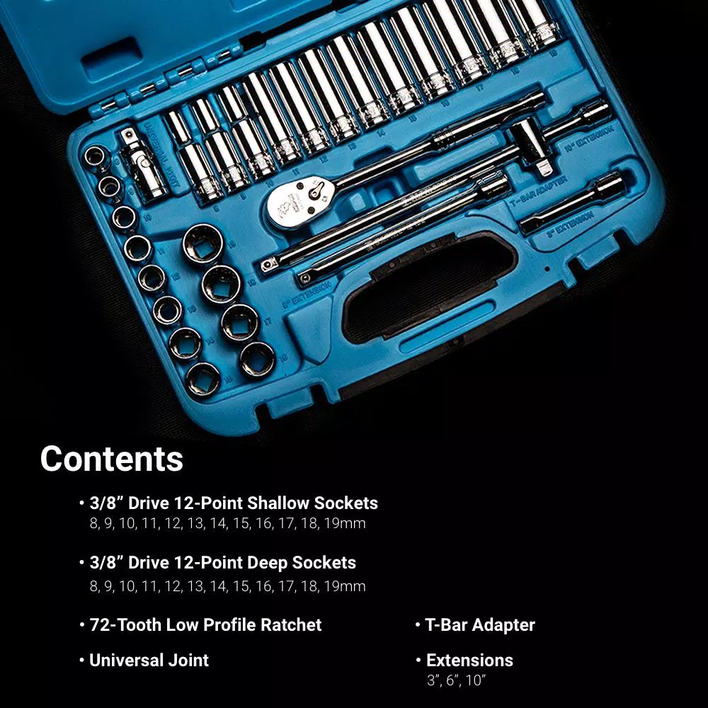 Capri Tools 3/8 in. Drive Metric 12-Point Shallow and Deep Socket Set with Ratchet， Extension Bars and Adapters (29-Piece) and#8211; XDC Depot