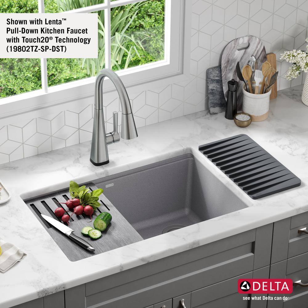 Delta Everest Dark Grey Granite Composite 30 in. Single Bowl Undermount Workstation Kitchen Sink with Accessories 75B933-30S-DG