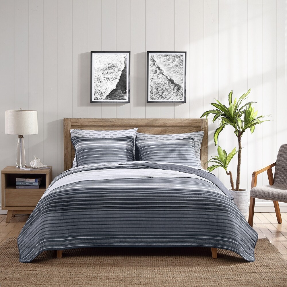 Nautica Coveside Cotton Reversible Grey Quilt Set