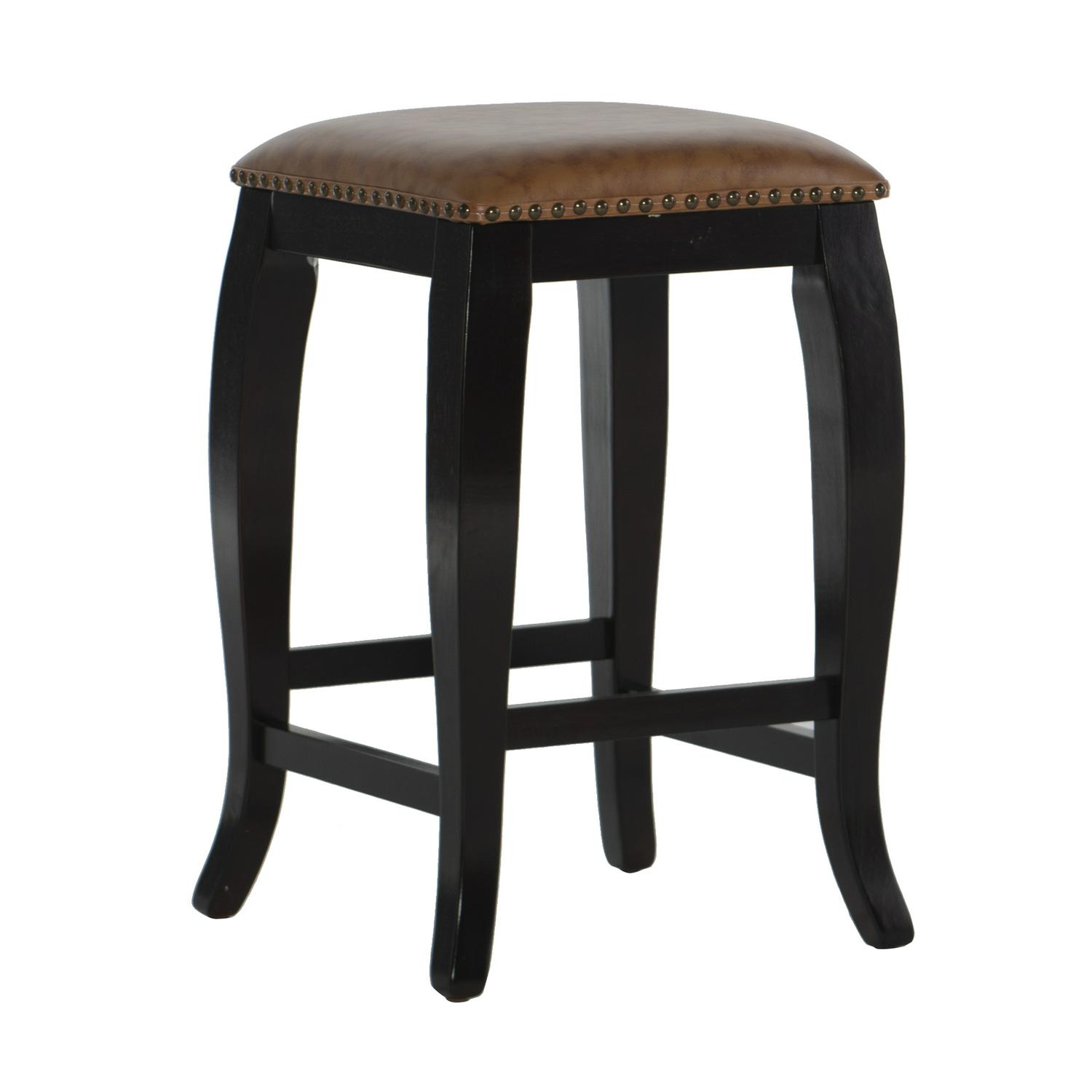 Linon San Francisco Backless Wood Counter Stool 24  Seat Height Wenge Finish Finish with Caramel Fabric  Crowdfused