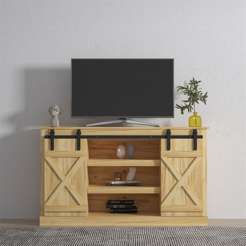 Farmhouse sliding barn door TV stand up to 65 inch flat screen media console desk locker