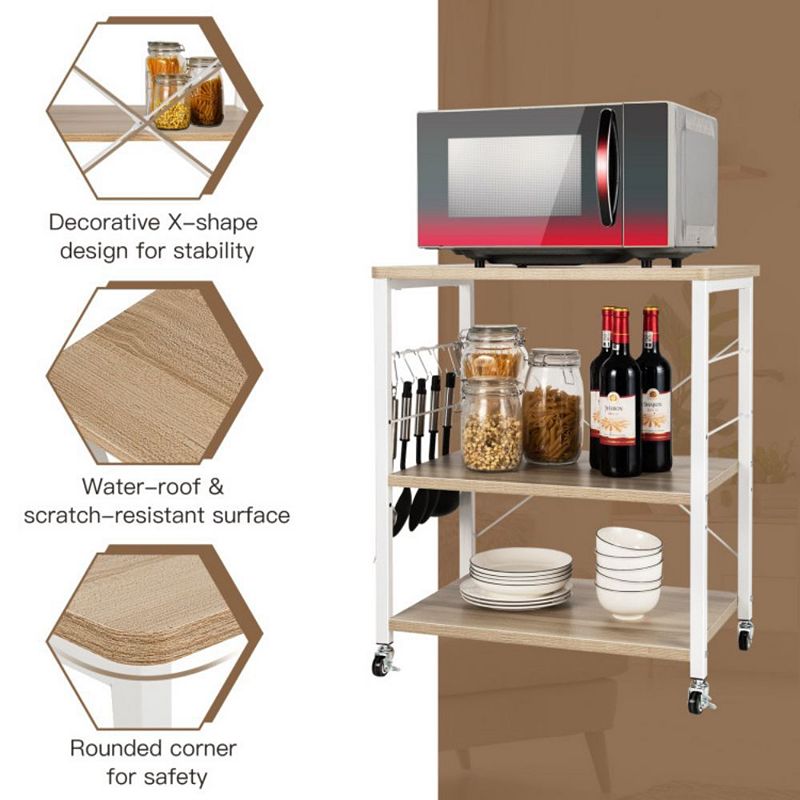 Hivago 3-Tier Kitchen Baker's Rack Microwave Oven Storage Cart with Hooks