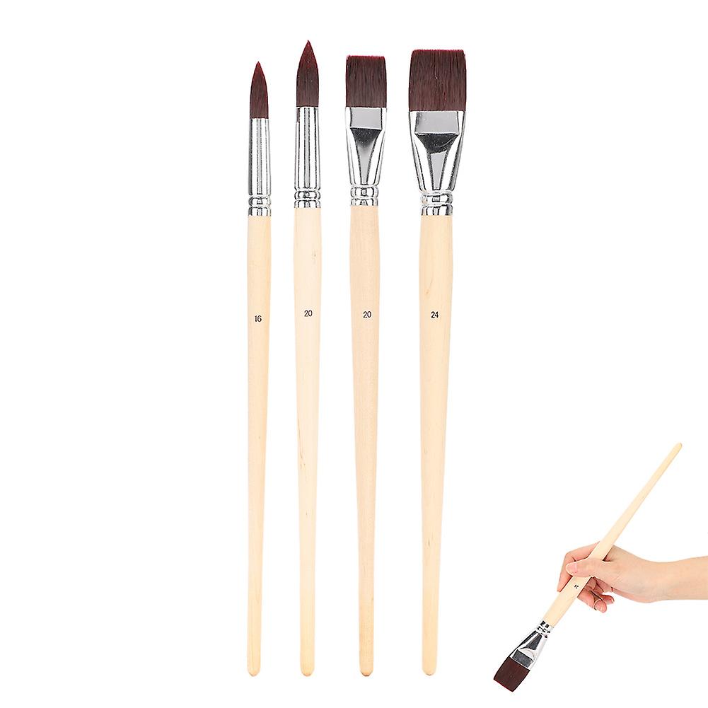 4pcs Nylon Brush Set Flat Tip Watercolor Gouache Oil Acrylic Painting Tool Artist Brushes