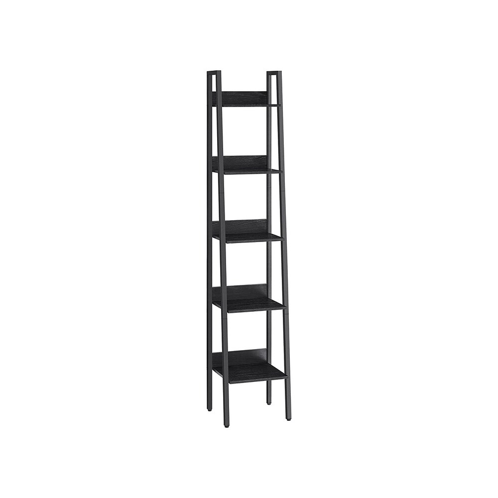 Bookshelf  Ladder Shelf 5 Tier  Freestanding Storage Shelves  Rustic Brown and Black   11.8”D x 13.3”W x 66.9”H