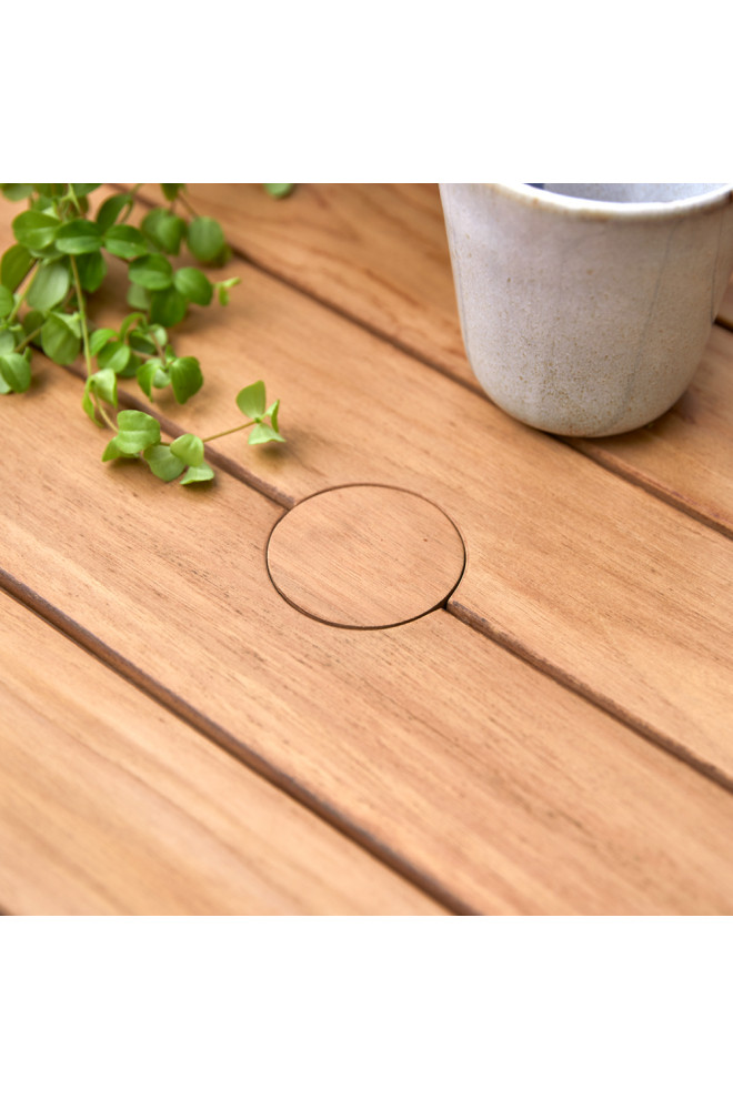 Round Slatted Teak Garden Table  Tikamoon Mila   Midcentury   Outdoor Dining Tables   by Oroa   Eichholtz Furniture  Houzz