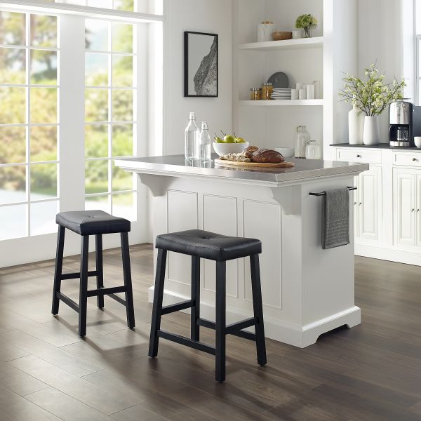 Julia Stainless Steel Top Island W/Uph Saddle Stools