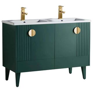 FINE FIXTURES Venezian 48 in. W x 18.11 in. D x 33 in. H Bathroom Vanity Side Cabinet in Green with White Ceramic Top VN48GN-VNHA2SBD