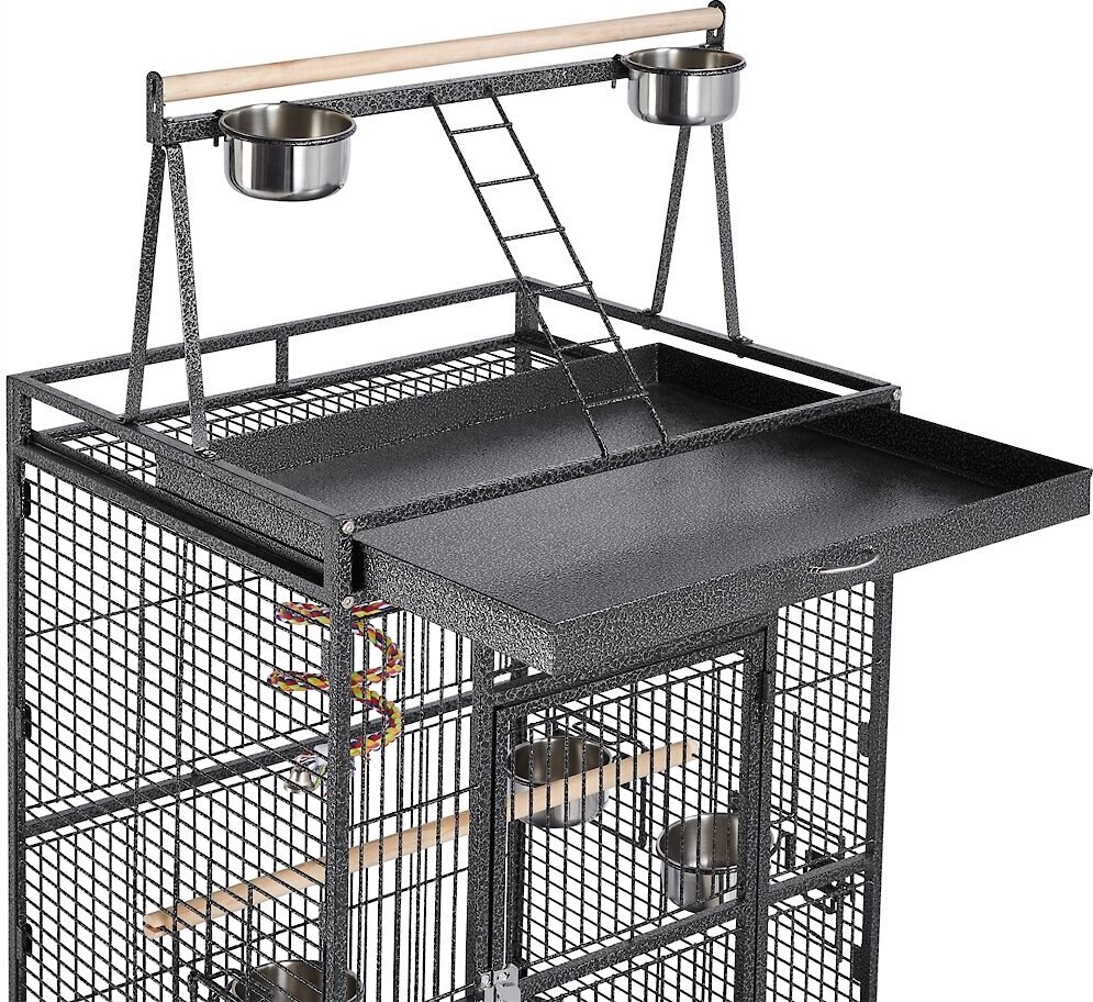 Yaheetech 68.5-in Rolling Bird Cage and Playtop， Hammertone Black