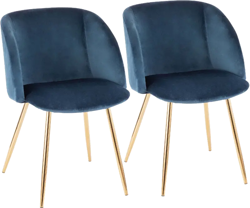 Fran Gold and Blue Velvet Glam Dining Chairs， Set of 2