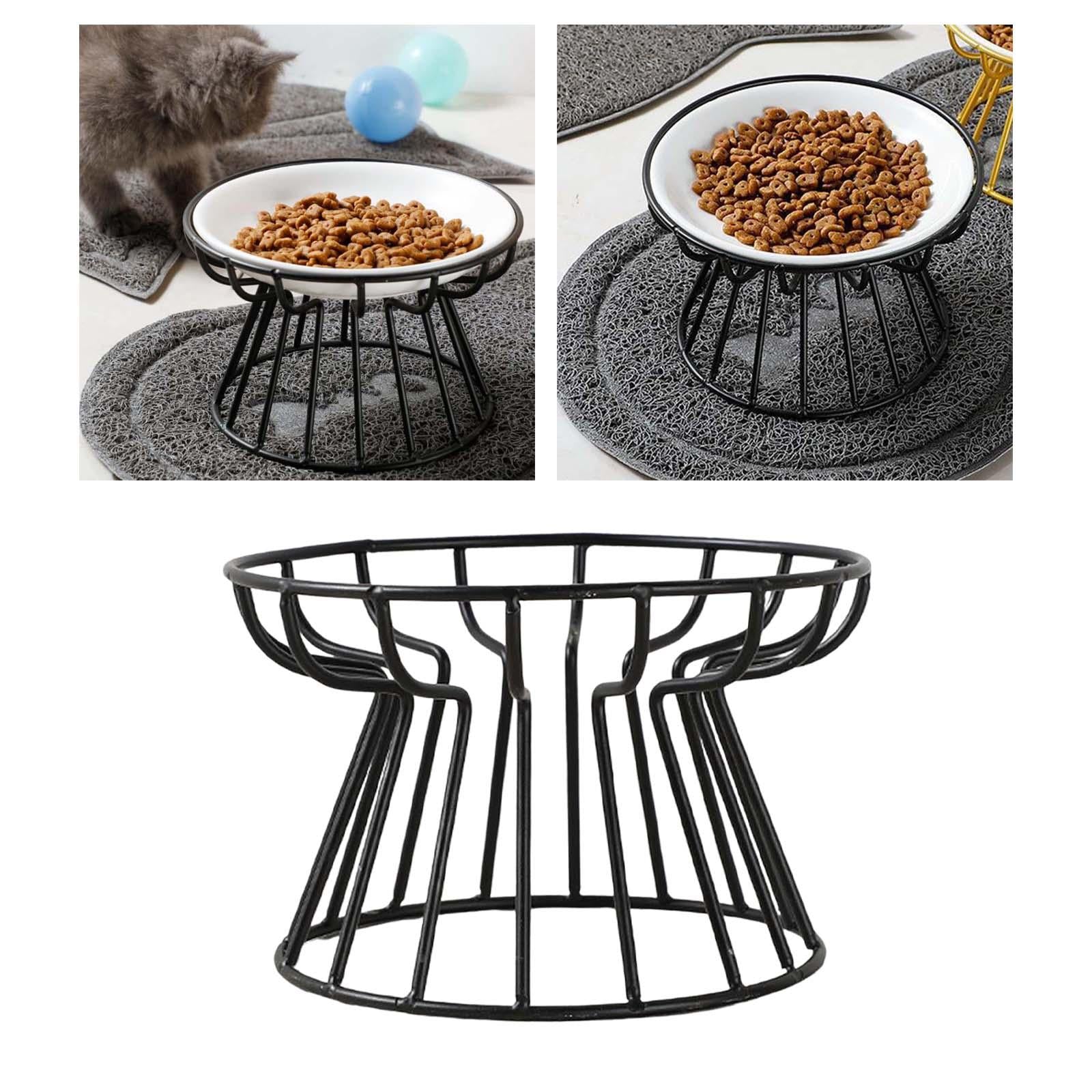 cat and dog Bowl Pet Feeding Dish Metal Raised Stand Cat Food Bowl Water Feeder Cat Elevated Feeder Neck Pet Ceramic Bowl , Black Raised Stand