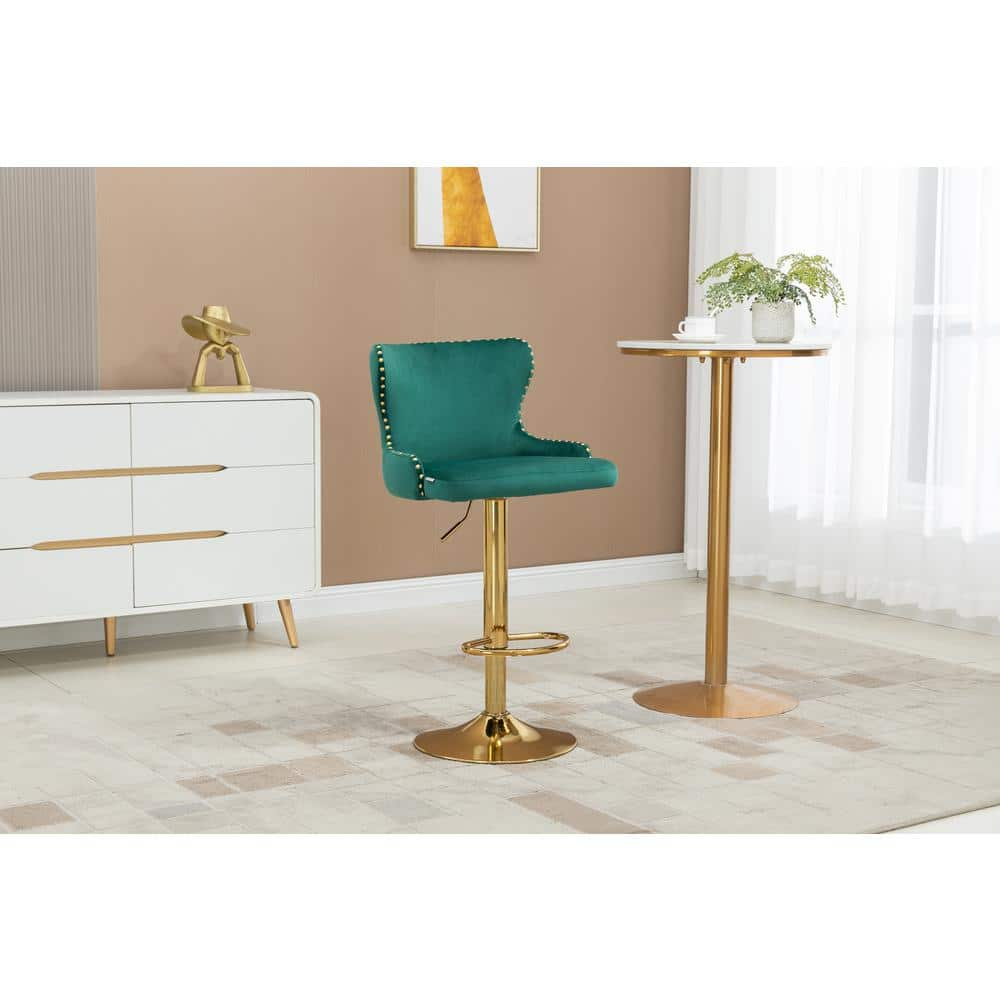 ANBAZAR Counter Height Bar Stool, Tufted Upholstered Bar Chair, Bar Stool with Nail Back and Footrest, Bar, Dining Area, Emerald WJZ-123A