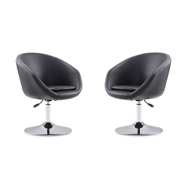 Hopper Swivel Adjustable Height Faux Leather Chair in Black and Polished Chrome (Set of 2)