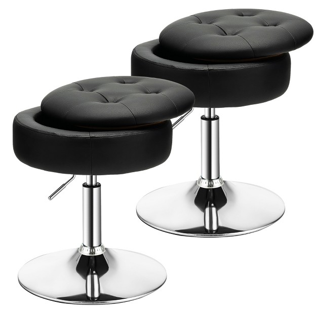 Costway Set Of 2 Adjustable vanity Stool 360 Swivel Storage Makeup Chair With Tray White black pink