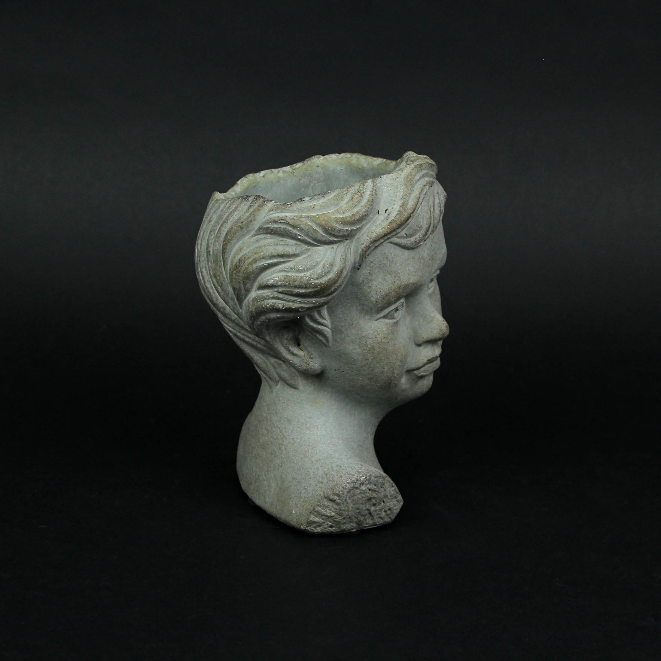 Mayrich Weathered Cast Cement Young Boy Child Bust Head Plant Pot Planter